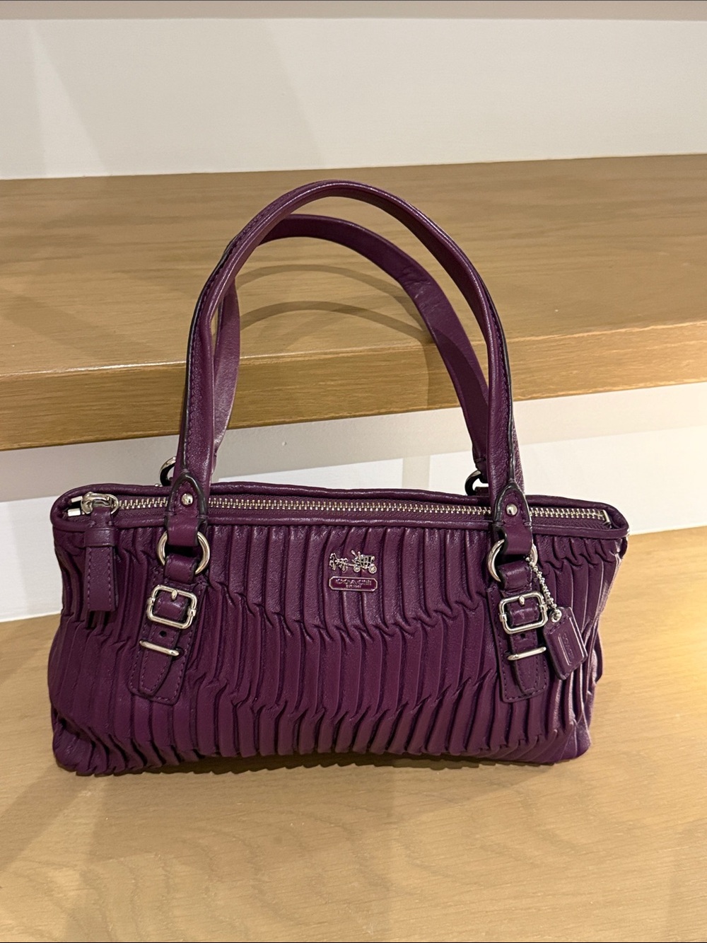 Coach RARE Purple Plum Gathered Leather Satchel Shoulder Bag